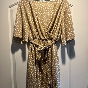 SHEIN Tan and White Patterned Midi Dress